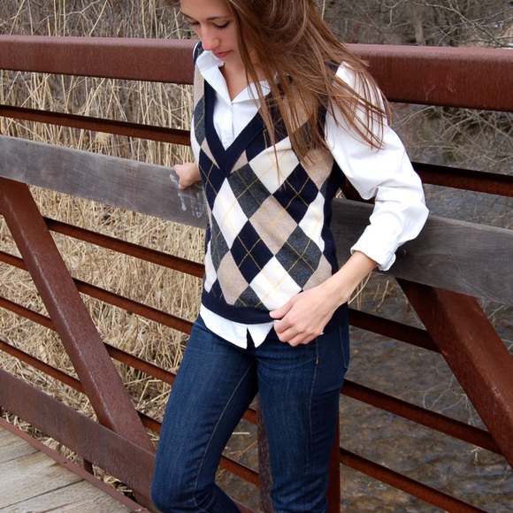 J Crew Cotton Argyle Sleeveless Sweater 